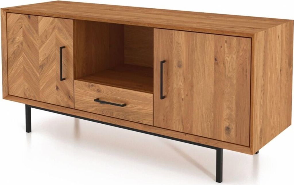 Kommode Seiba Wildeiche massiv 144x45x65 Fischgrät 1 Schublade 2 Türen 1 Fach