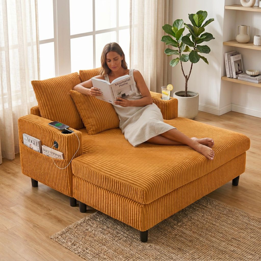 LVHOM Schlafsofa mit LED & USB, Cordstoff Palmensessel, Produktbild 