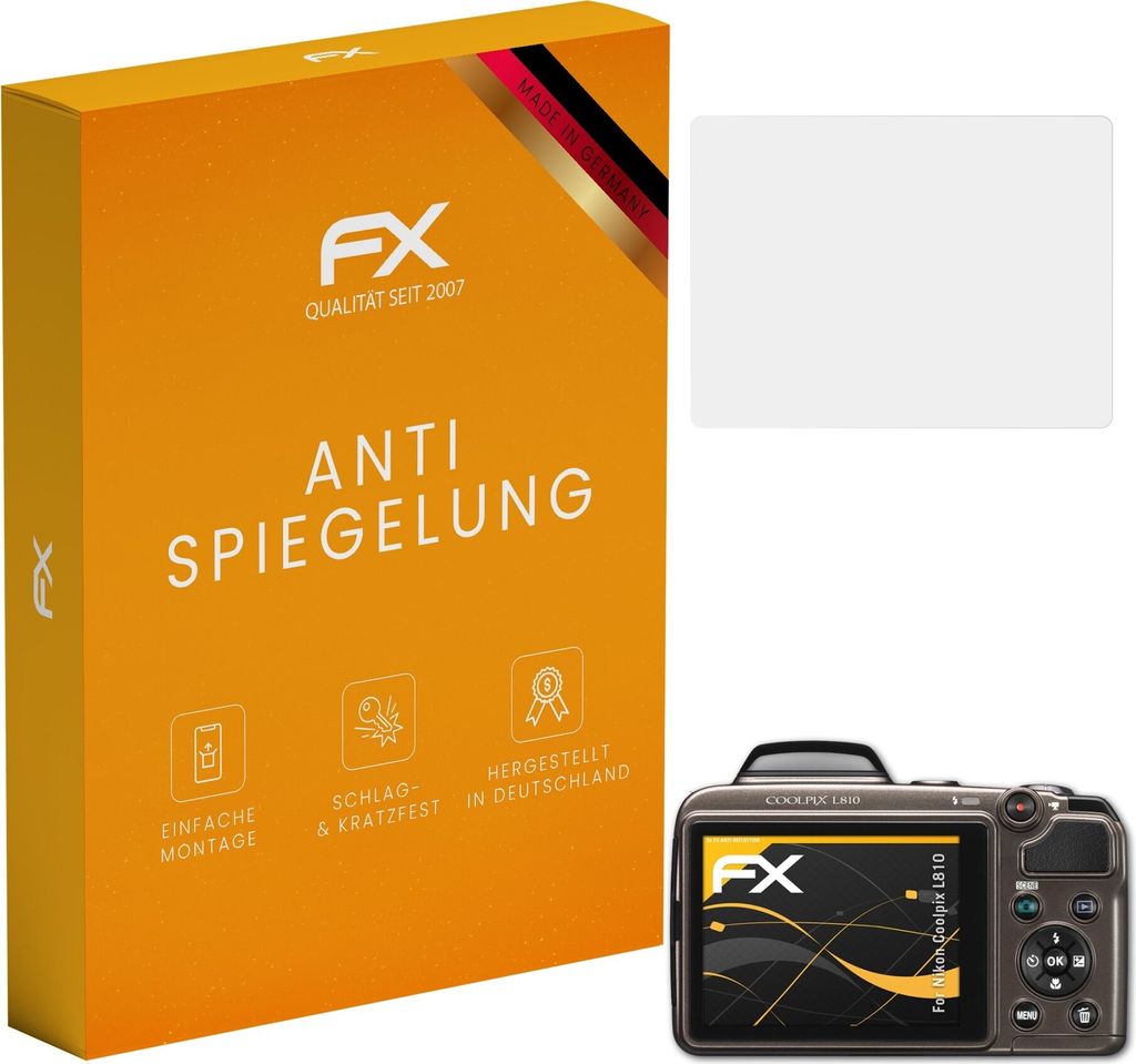 atFoliX FX-Antireflex 3x Schutzfolie kompatibel mit Nikon Coolpix L810 Displayfolie