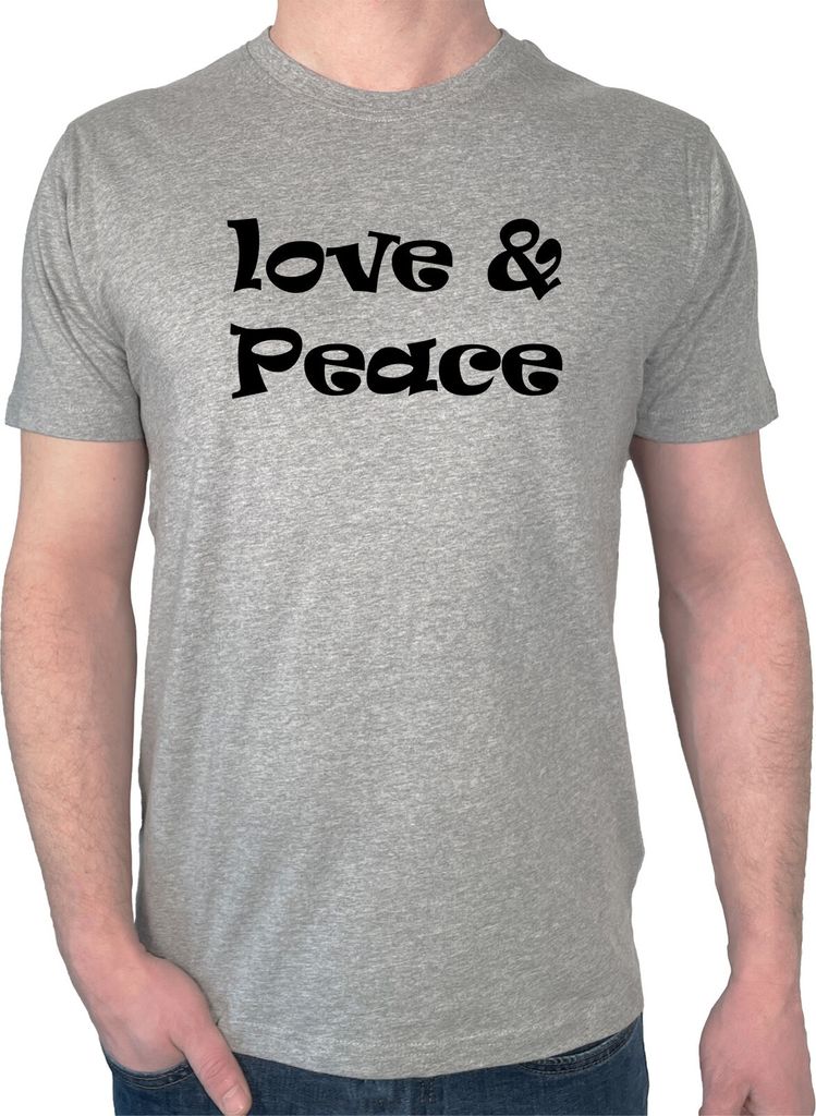 Huuraa Herren T-Shirt Love & Peace 70s XXL Sport Grey Bio Baumwolle Fairtrade Herrenshirt Geschenkidee