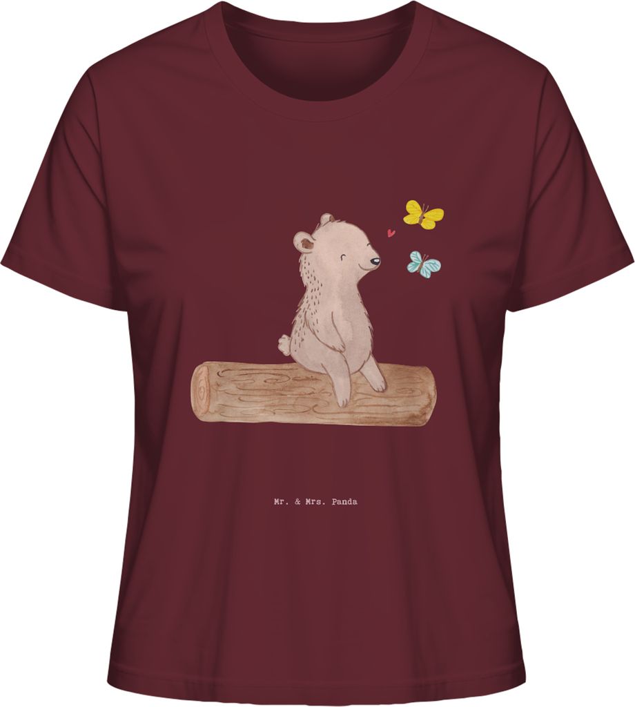 Mr. & Mrs. Panda Baumwoll T-Shirt Damen Bär Naturliebhaber Größe L - Burgundy - Geschenk, Outdoor, Wandern, Oberteil, Kurzarm, Shirt, Nature Lov...