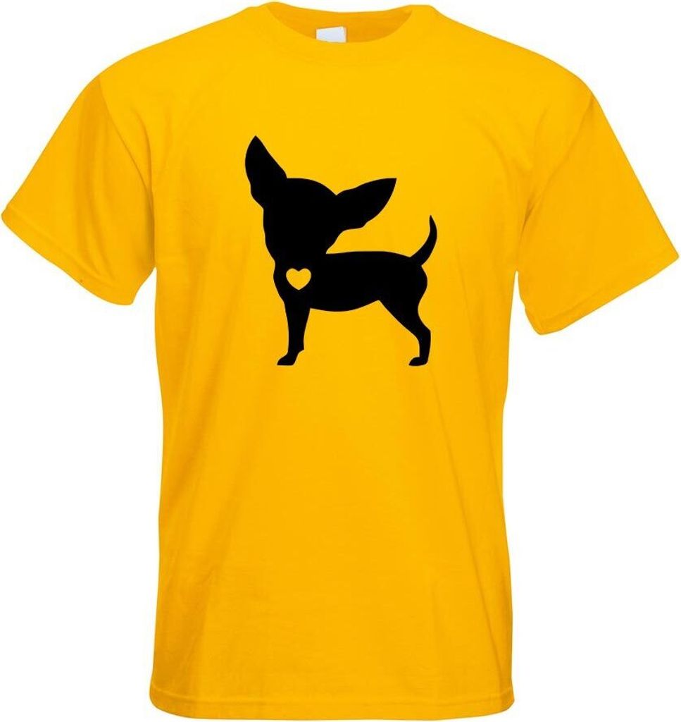 Kiwistar - T-Shirt - gelb - Chihuahua Love Silhouette Motiv Bedruckt Funshirt Design Print - mit Motiv Bedruckt - Funshirt Design - Sport - Freizei...