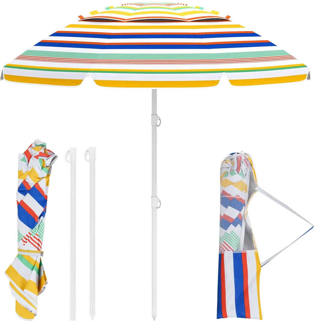 Parasol de Plage Portable 179cm pour Vacances au Bord de la Mer