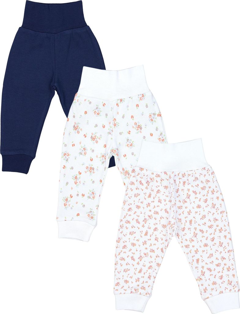TupTam Baby Mädchen Lange Pumphose 3er Pack, Farbe: Blau_Blume1_Blume2, Größe: 86