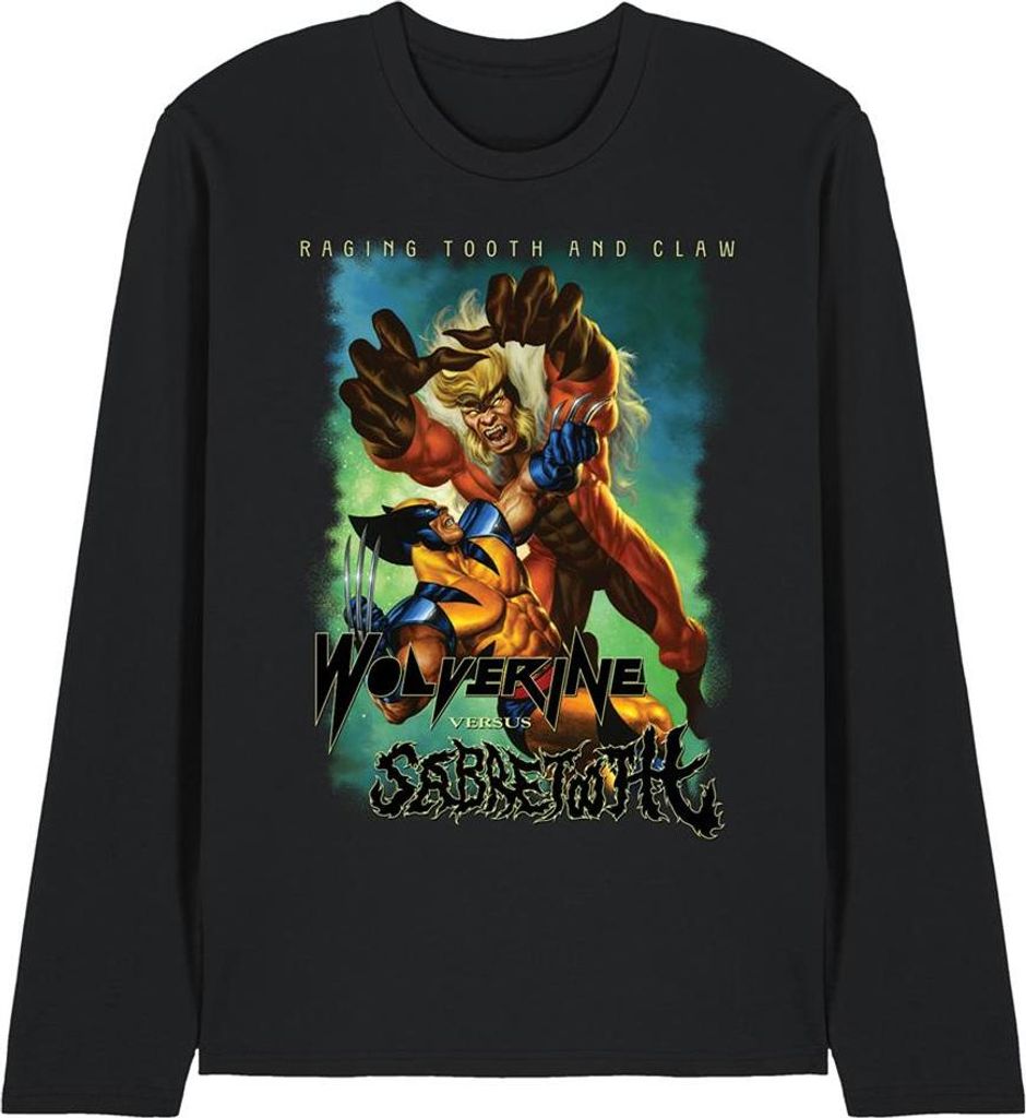 Marvel - "Wolverine Versus Sabretooth" T-Shirt für Herren/Damen Uni, Langärmlig TV28622 (L) (Schwarz)