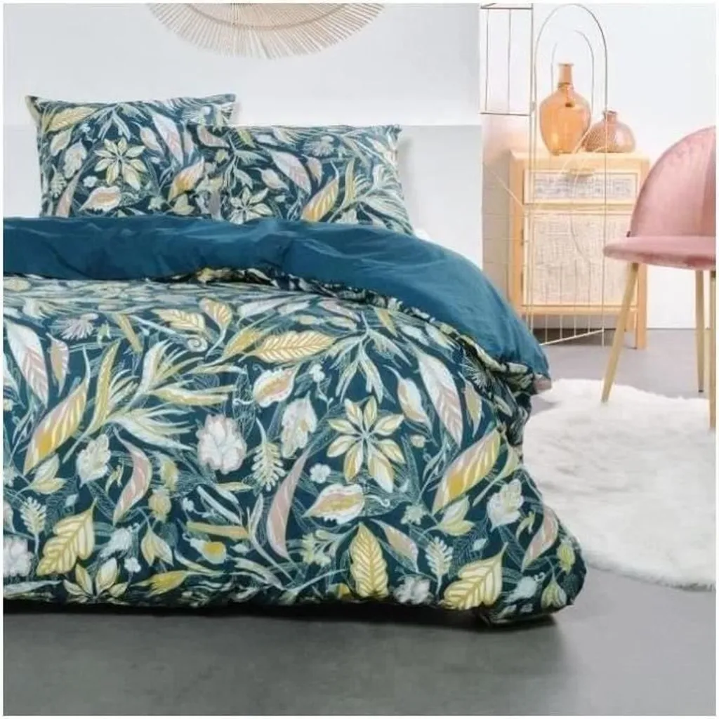 Parure de lit 240x220 en pur coton respirant avec motifs de fleurs chic