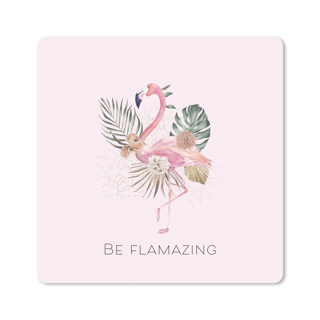 MuchoWow Mauspad Mousepad Flamingo - Blumen - Blätter - Pastell 30x30 cm - Mousepads - Maus Mat - Pad - Mausunterlage - Gaming