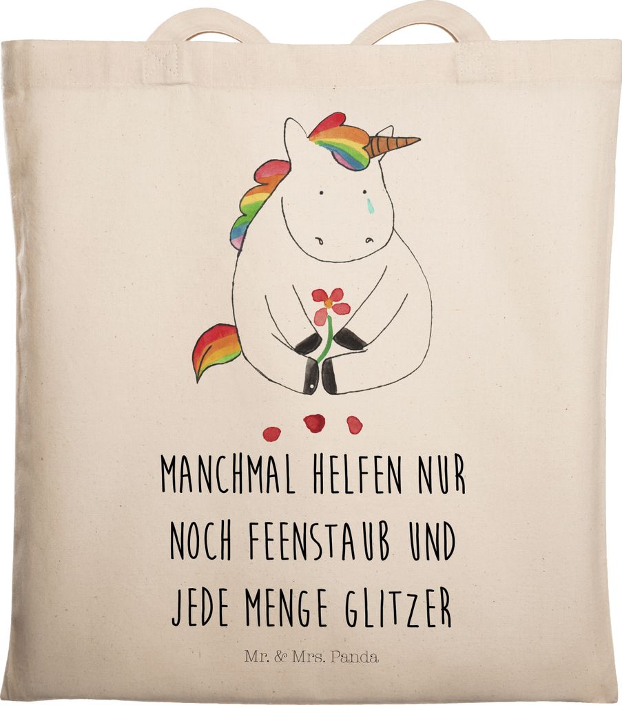Mr. & Mrs. Panda Shopping Tasche Einhorn Traurig - Transparent - Geschenk, Glitzer, festivaltasche, dokumententasche, einkaufsshopper, Liebe, Tote ...