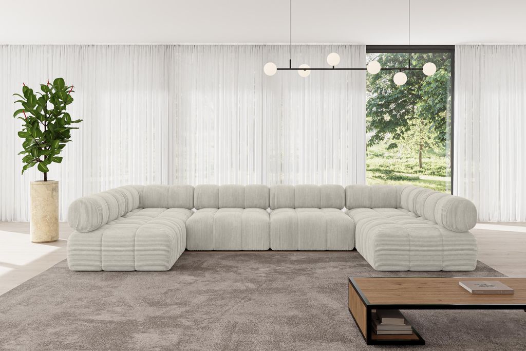 ALTDECOR Modulares Sofa Ecksofa in U-Form - Garvo-U2 - 380x190x70 cm Cremeweiß Corner modular Sofa Eckcouch Couch Wohnlandschaft Cauchsofa Polster...