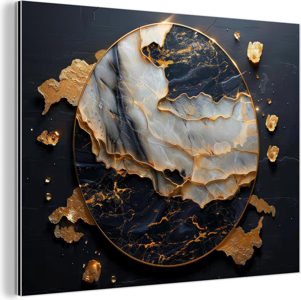 MuchoWow Wanddekoration Metall Metallbild Wandkunst 40x30 cm Kunst - Gold - Schwarz - Modern - Abstrakt MuchoWow Aluminium Gemälde - Dekoration Wo...