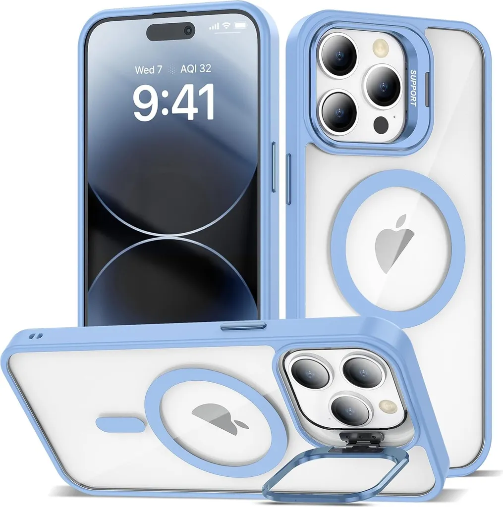 Custodia iPhone 13 Pro Max MagSafe Blu Trasparente con Supporto