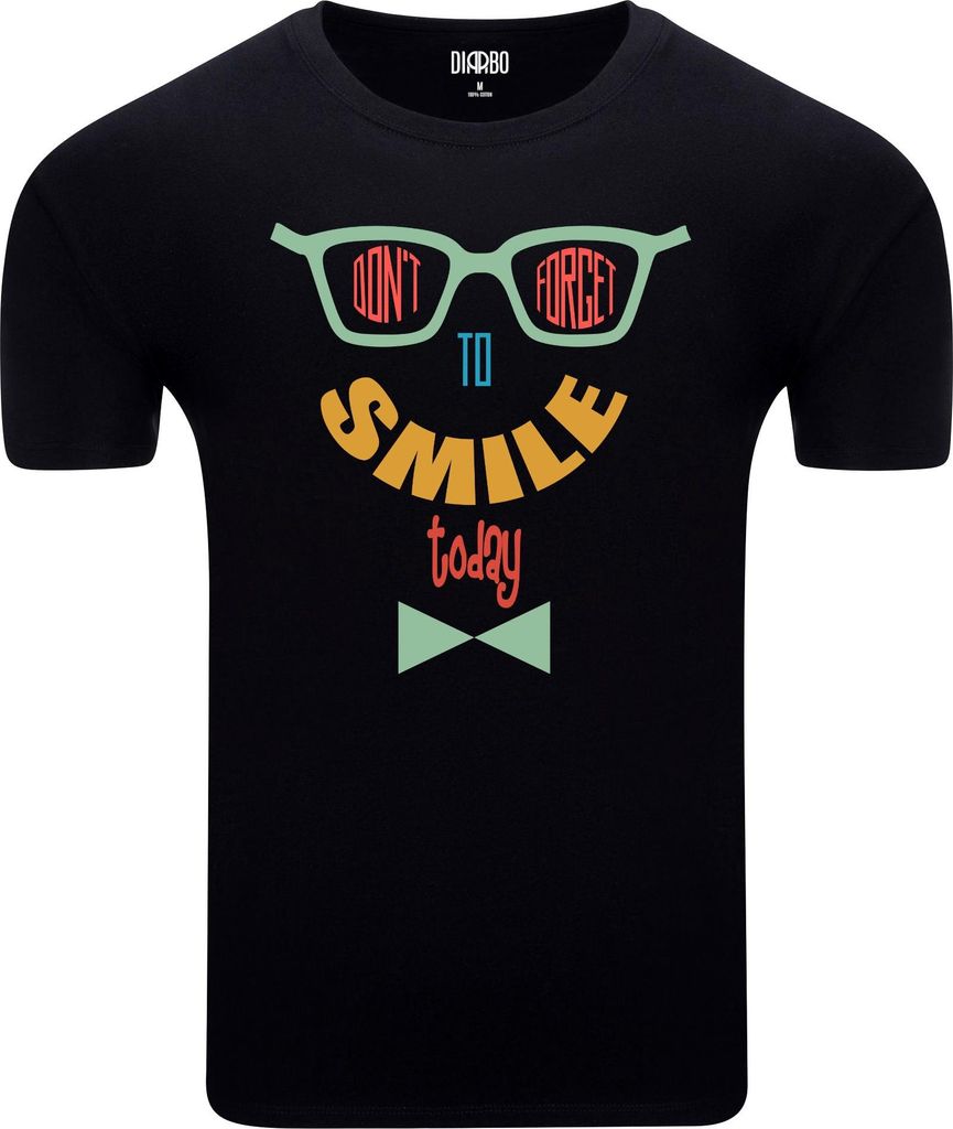 Diarbo Herren T-Shirt mit Lustiger Druck Lächeln Sie Heute Schwarz Gr.S