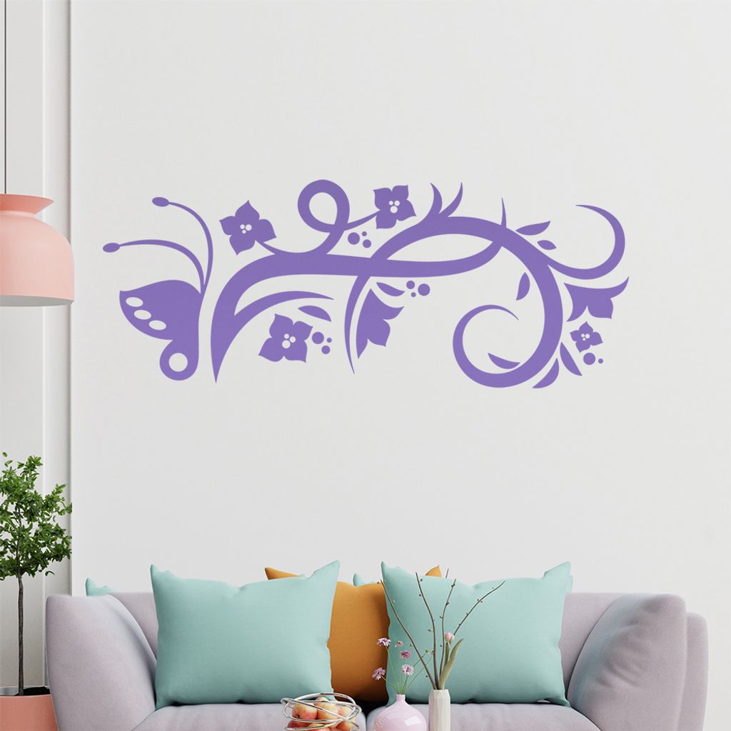 Schmetterling Blüten Ranke Wandtattoo in 6 Größen - Wandaufkleber Wall Sticker - Dekoration, Küche, Wohnzimmer, Schlafzimmer, Badezimmer