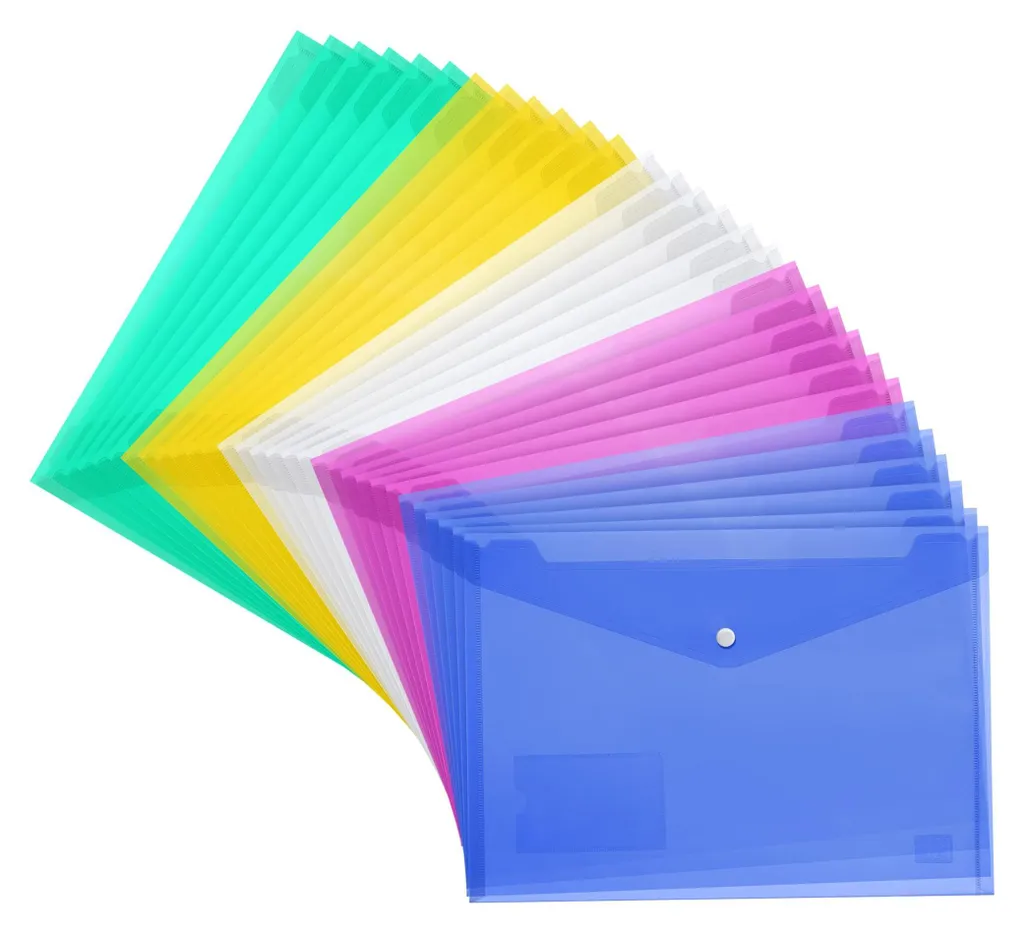 Rangement Documents A4 pour Bureau et École - 30 Pochettes Plastifiées Bouton
