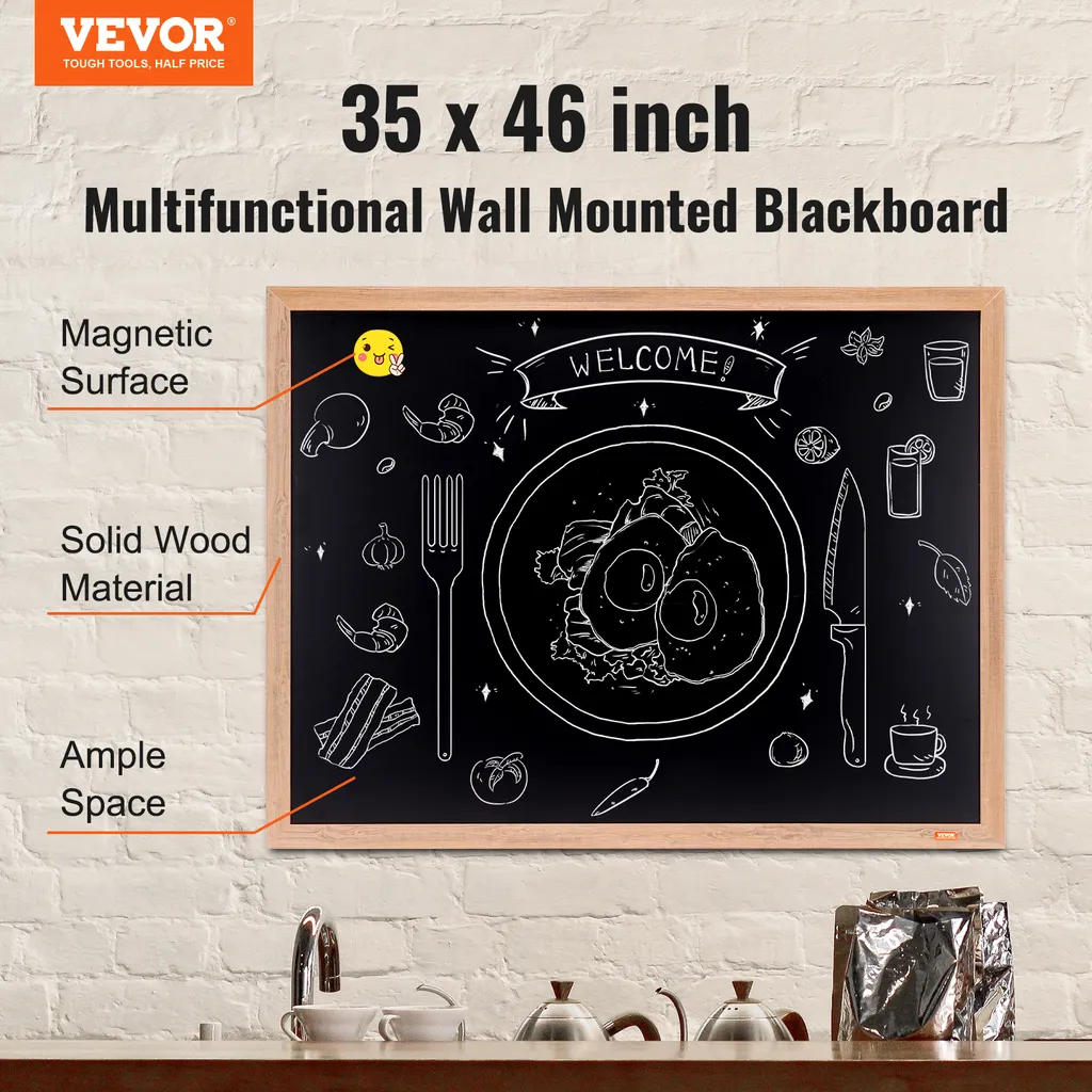 Lavagna magnetica VEVOR con cornice in legno 1168,4 x 889 mm, lavagna magnetica 913 x 1092 mm, appendibile in verticale o in orizzontale, inclusi 4 pennarelli a gesso, cancellino e panno, espositore da parete - 2