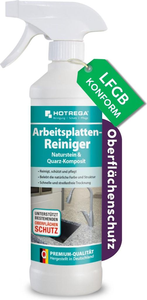 HOTREGA Arbeitsplatten Reiniger Naturstein & Quarz Komposit 500ml - für Tischplatten, Küchenarbeitsplatten