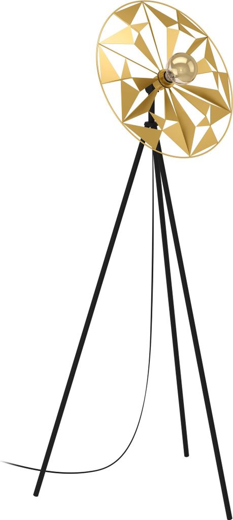 EGLO Stativ Stehlampe Castanuelo, Dreibein Standleuchte im Retro-Design, Lampe Wohnzimmer aus Metall in Gold und Schwarz, Stehleuchte mit E27 Fassung