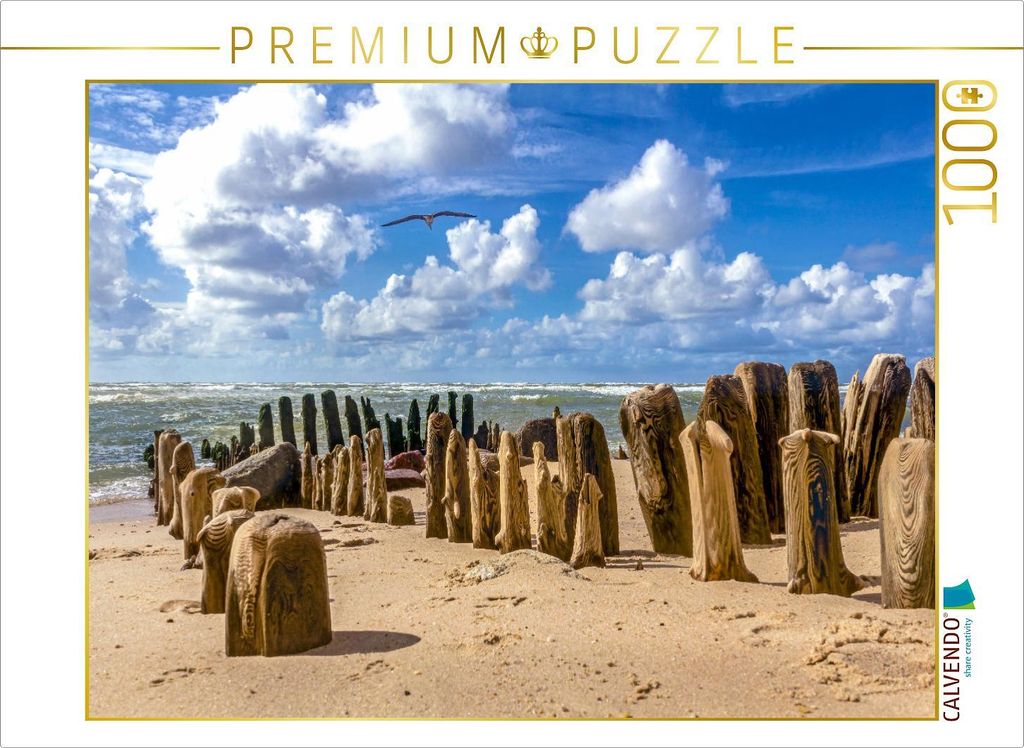 CALVENDO Puzzle Buhnen am Sandstrand von Sylt | 1000 Teile Lege-Größe 64x48cm Foto-Puzzle für glückliche Stunden