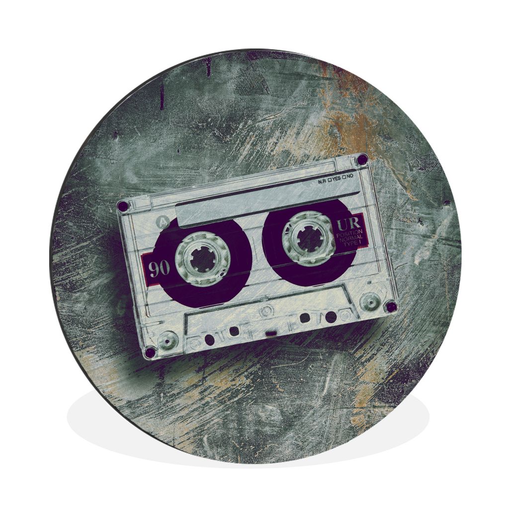 MuchoWow Aluminium Wandkreis Kassettenkassetten - Musik - Retro Ø 30 cm Wanddeko Modern Wohnzimmer - Wand Bild - Wohnzimmer - Runde Bilder - Alu...