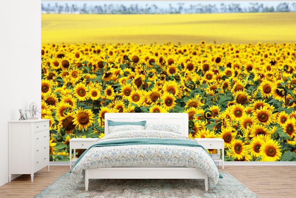 MuchoWow Fototapete für Wohnzimmer oder Schlafzimmer Wandtapete Vinyl Motivtapete Sonnenblume - Blumen - Natur - 375x280 cm - Schlafzimmer tapete