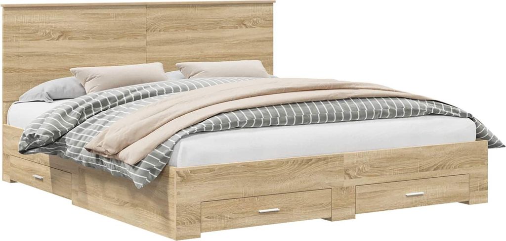 vidaXL Bettrahmen mit Kopfteil Sonoma-Eiche 200 x 200 cm Holzwerkstoff