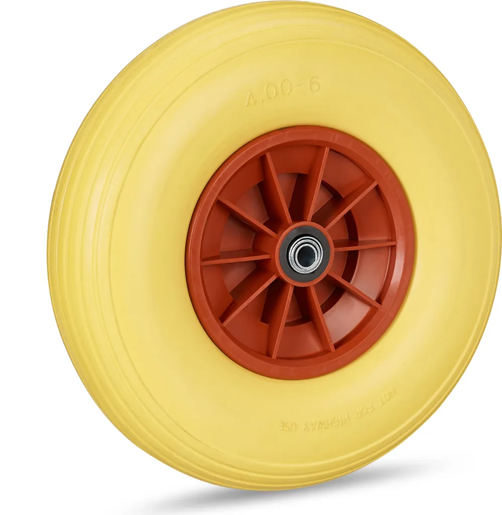 relaxdays 2 x ruota carriola in gomma piena 4.00-6 giallo