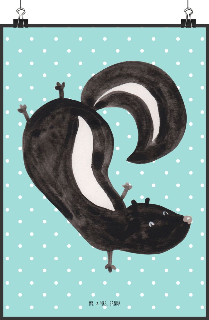 Mr. & Mrs. Panda Bild Stinktier Handstand DIN A1 - Türkis Pastell - Geschenk, Kunstdruck, Wildtier, Skunk, Raubtier, Spielplatz, Wandbild, Stinker...