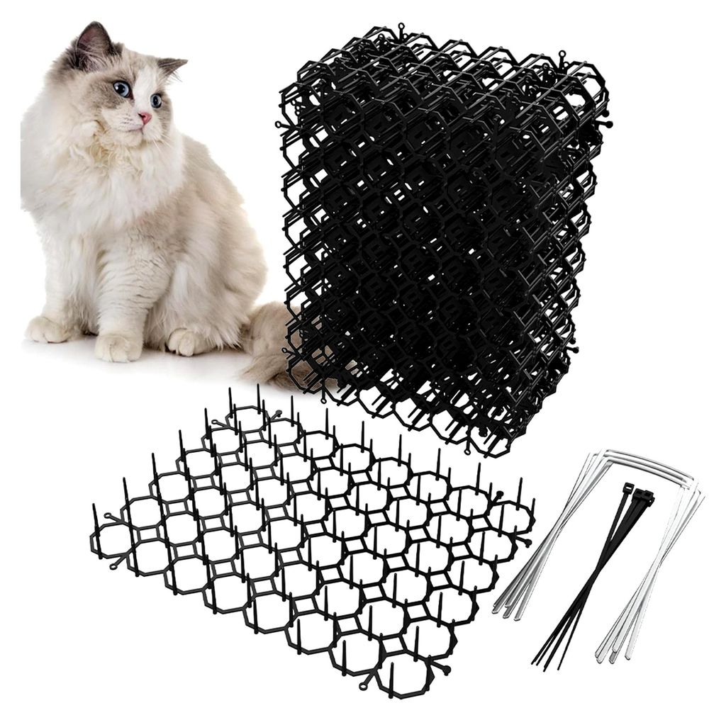 Katzenmatte mit Kunststoff-Spikes, Katzenschreck, Kratzmatte für Katzen, Schädlingsstreifen, 24 Stück, inkl. 10 Heftklammern und 10 Reißverschl...