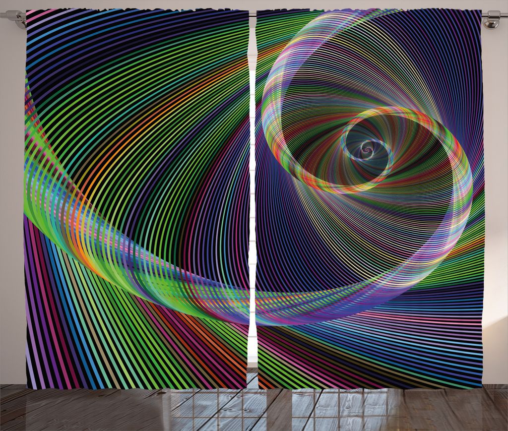 ABAKUHAUS Digital Rustikaler Gardine, Dynamische Spiralbewegung, Schlafzimmer Kräuselband Vorhang mit Schlaufen und Haken, 280 x 225 cm, Lila Grün