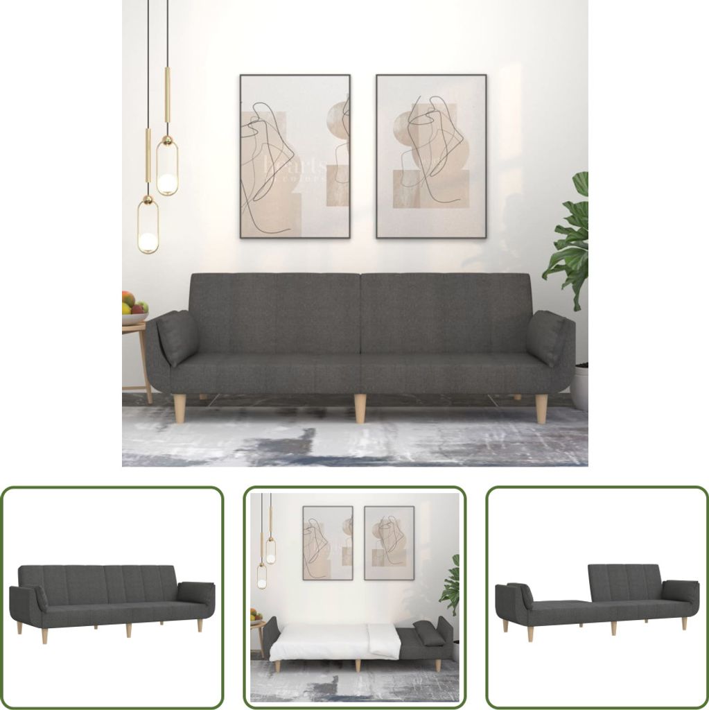 The Living Store Schlafsofa 2-Sitzer mit 2 Kissen Dunkelgrau Stoff