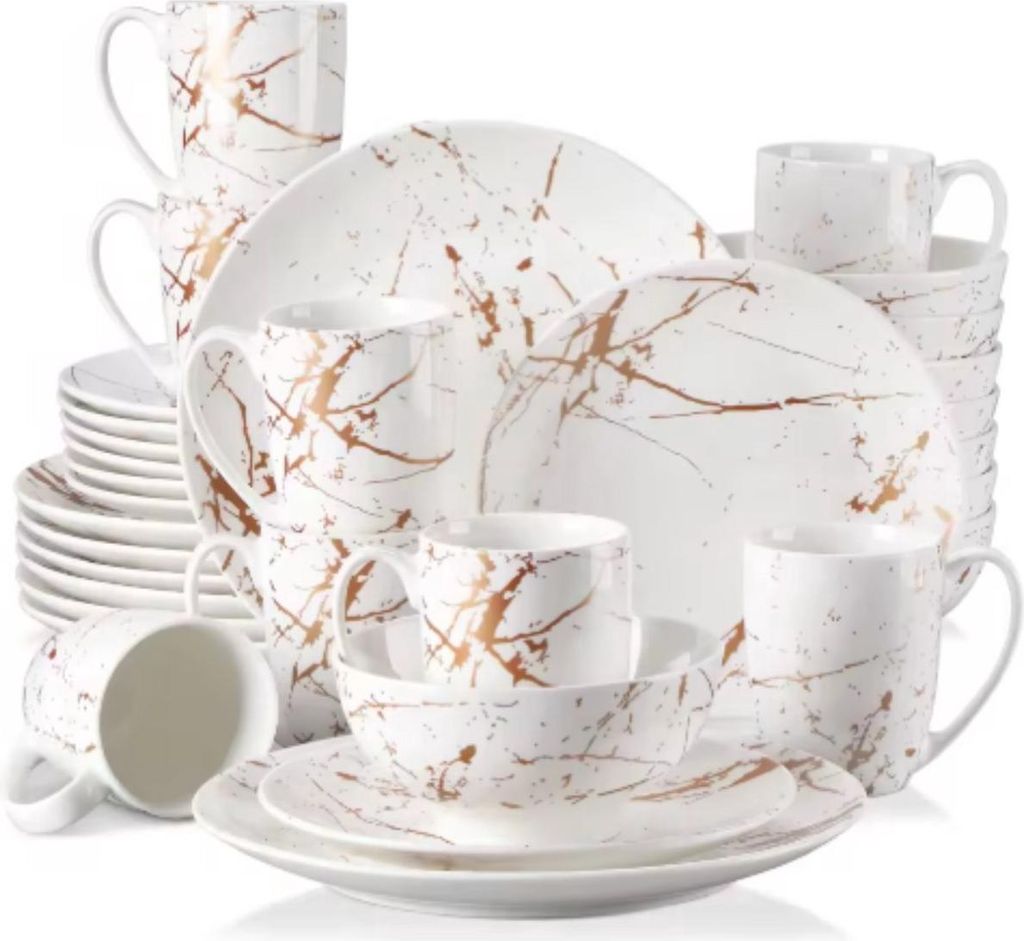 Imperial Serviesset – 32-teilig – 8 Personen – Goldene Streifen – Essteller – Tiefe Teller – Frühstücksteller – Servies – Küchen...