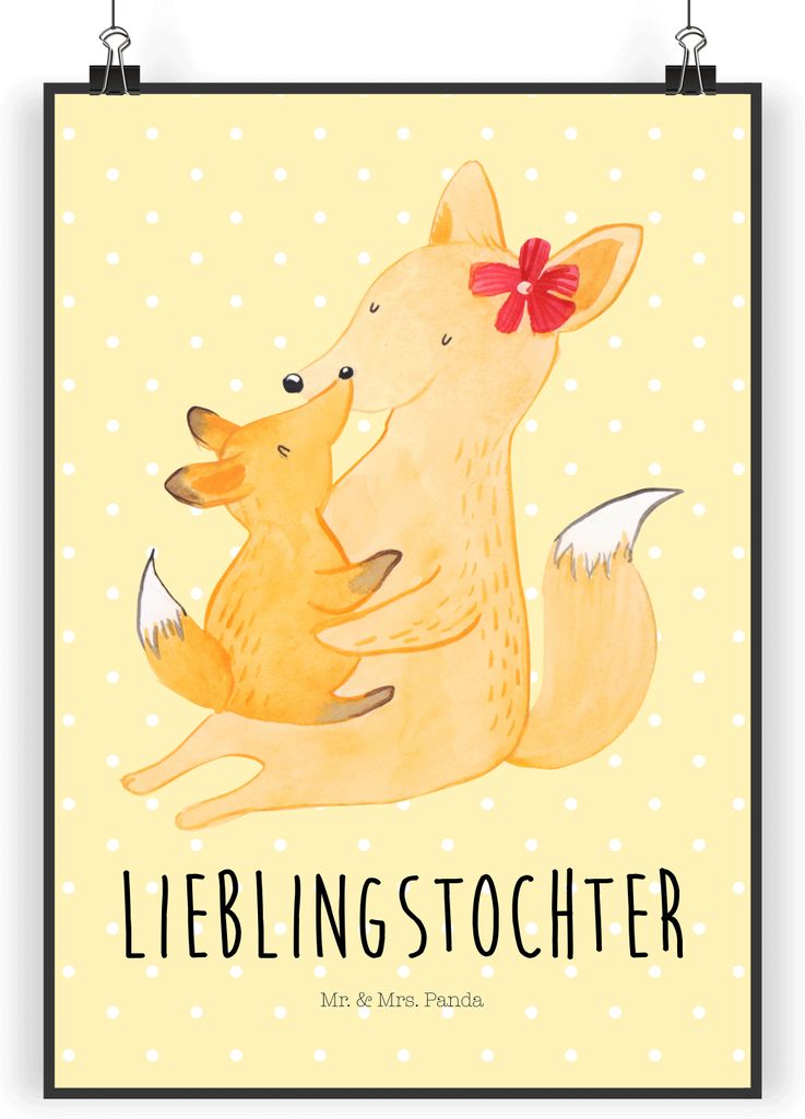 Mr. & Mrs. Panda Bild Fuchs Mama DIN A4 - Gelb Pastell - Geschenk, Design Poster, Schoß, Tochter, wanddeko, Wandbild, drucke, Muttertag, Mutter, P...