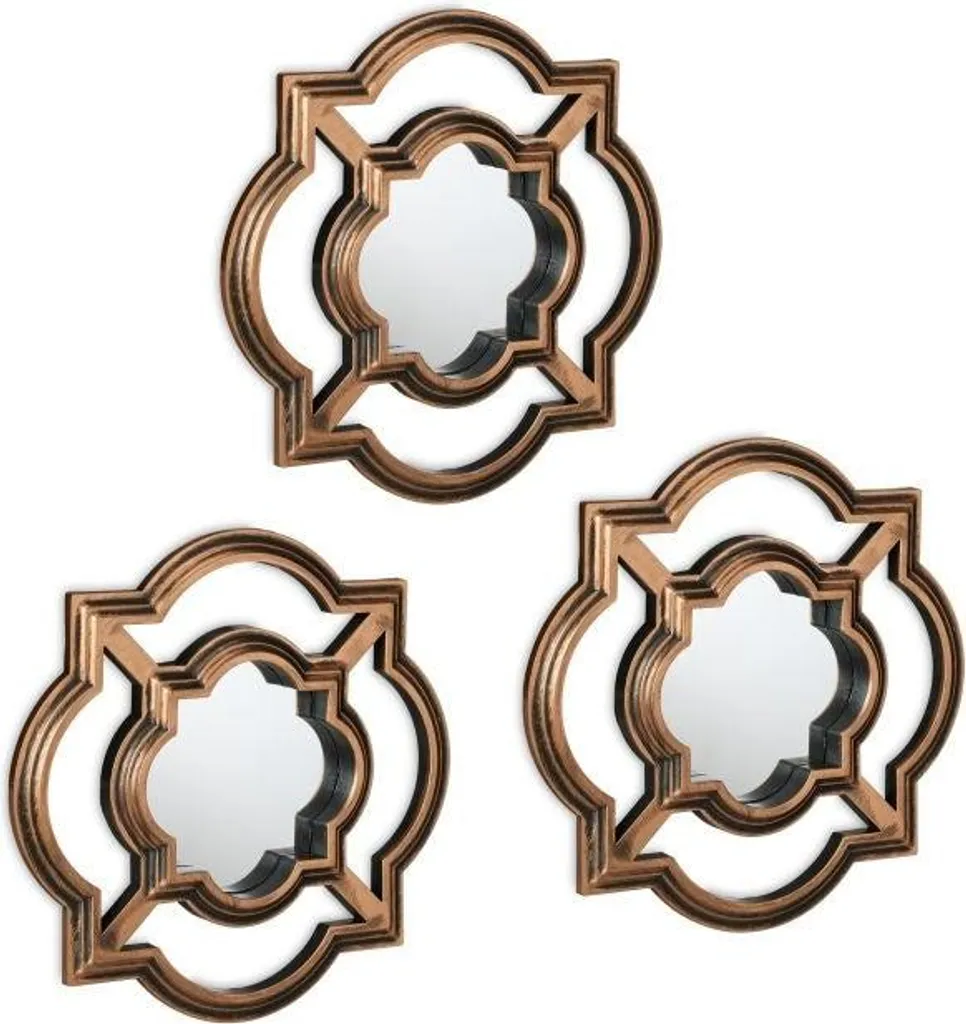 Set di 3 Specchi Rotondi Vintage - Cornice Traforata Oro e Nero