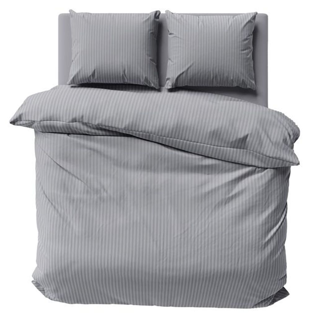 Satin Bettwäsche Set 160x200 Glatt Gestreift Premium Grau Produktbild 