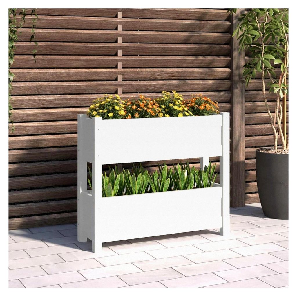 Pflanzkübel Weiß 77x25x66 cm aus massivem Kiefernholz, Blumentopf für Balkon, Terrasse und Garten
