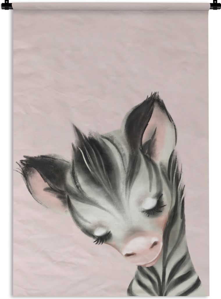 MuchoWow Wandteppich Wandbehang Zebra - Rosa - Pastell 90x135 cm Tapisserie Dekoration Wandtuch - Baumwolle - Wandskulptur