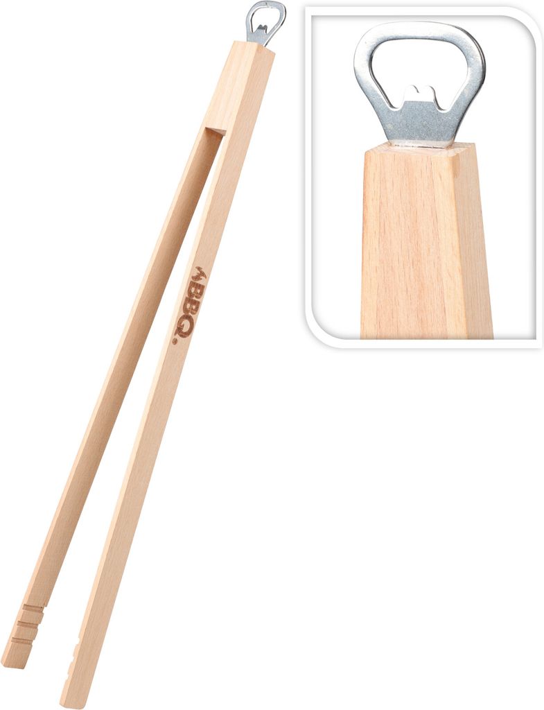 Grillzange aus Holz 48cm mit Öffner