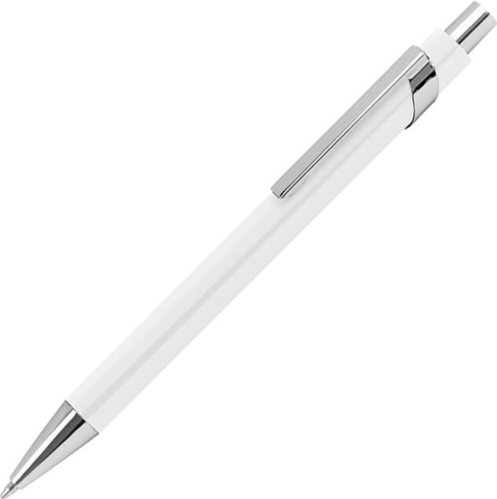 10 Kugelschreiber aus Metall mit silbernen Applikationen / Farbe: weiß