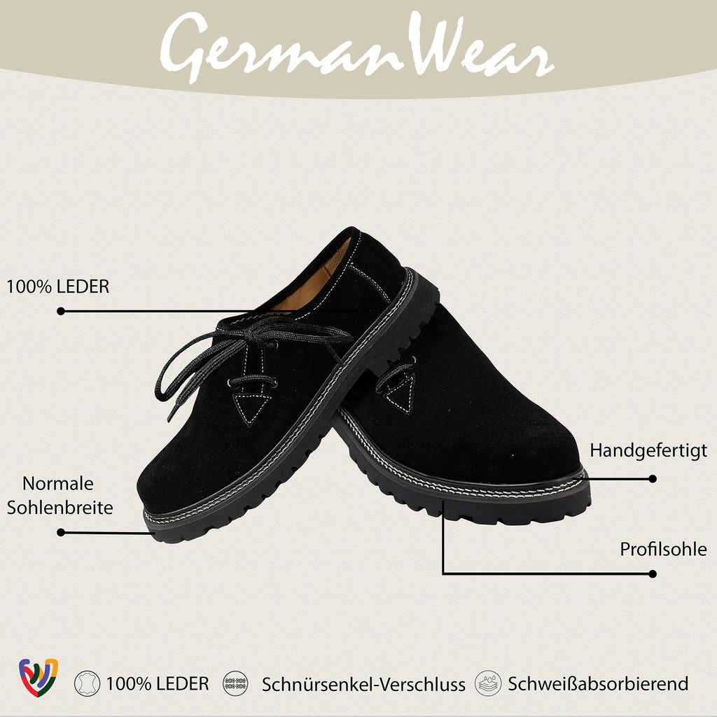 Trachtenschuhe Haferlschuhe Lederschuhe Braun, Schwarz & Kastanienbraun, Schuhgröße:47, Farbe:Schwarz