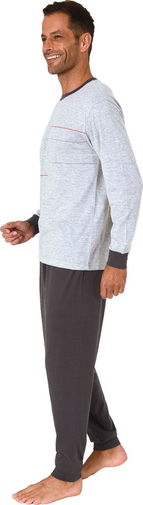 Eleganter Normann Herren langarm Schlafanzug Pyjama mit Bündchen und Frontprint ; grau , 58
