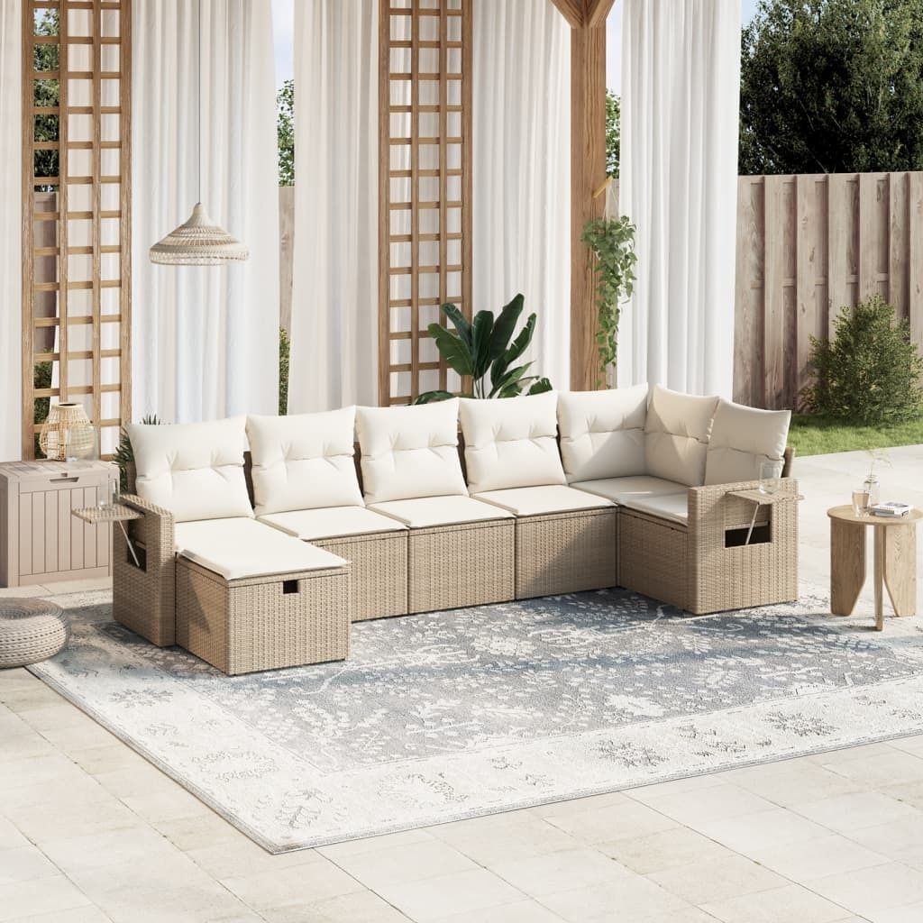 7-tlg. Garten-Sofagarnitur - mit Kissen Beige Poly Rattan - Gartenmöbelset 3263814