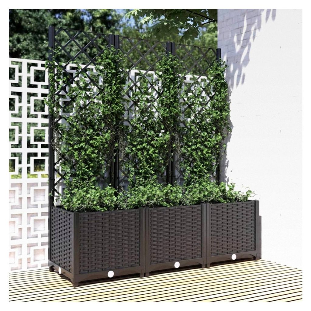 Pflanzkasten mit Rankgitter für Kletterpflanzen, Hochbeet mit Spalier, Blumenkübel für Garten Schwarz 120x40x136 cm