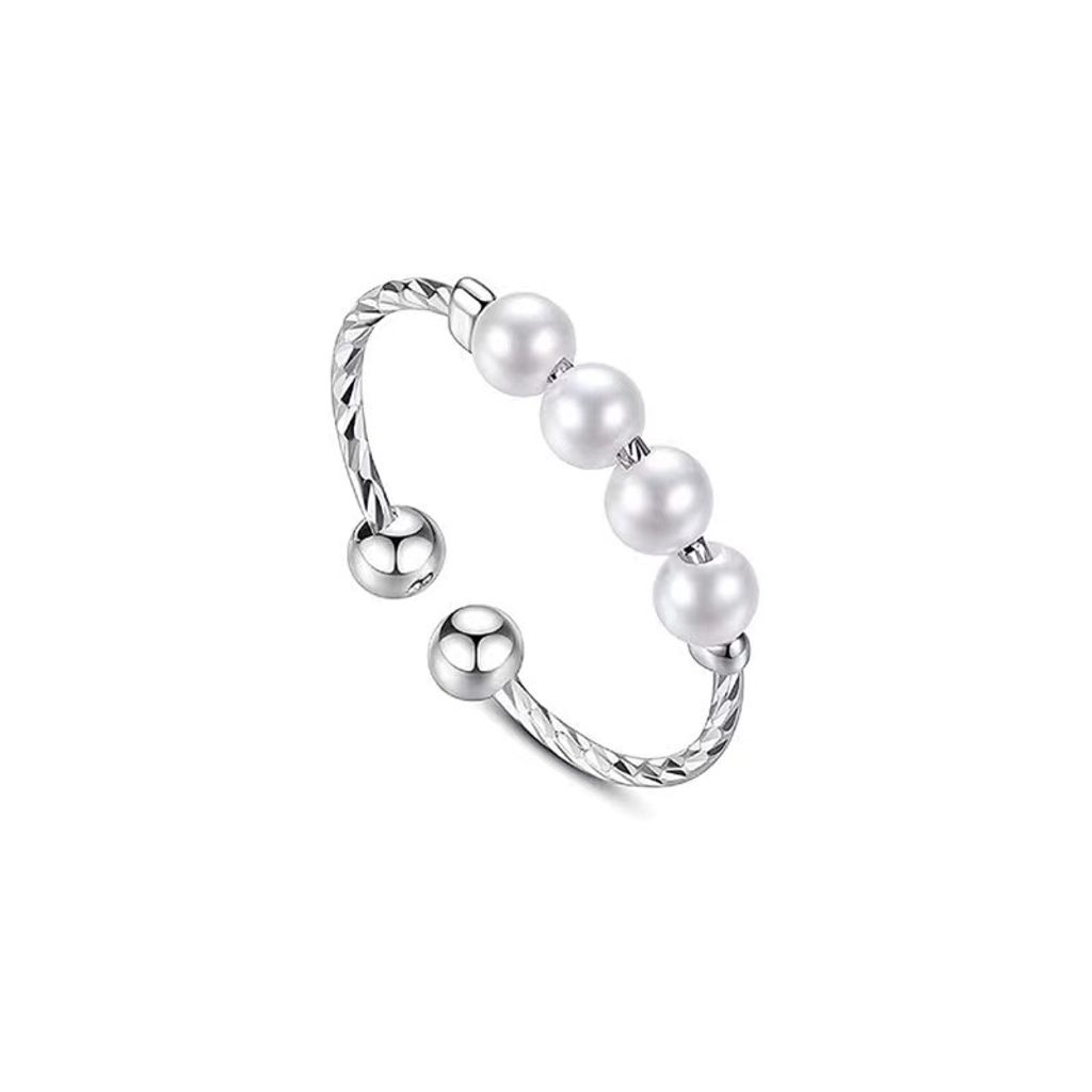YceLon Anti Stress Ring 925 Silber - Verstellbar Mit 7 Perlen Für Damen