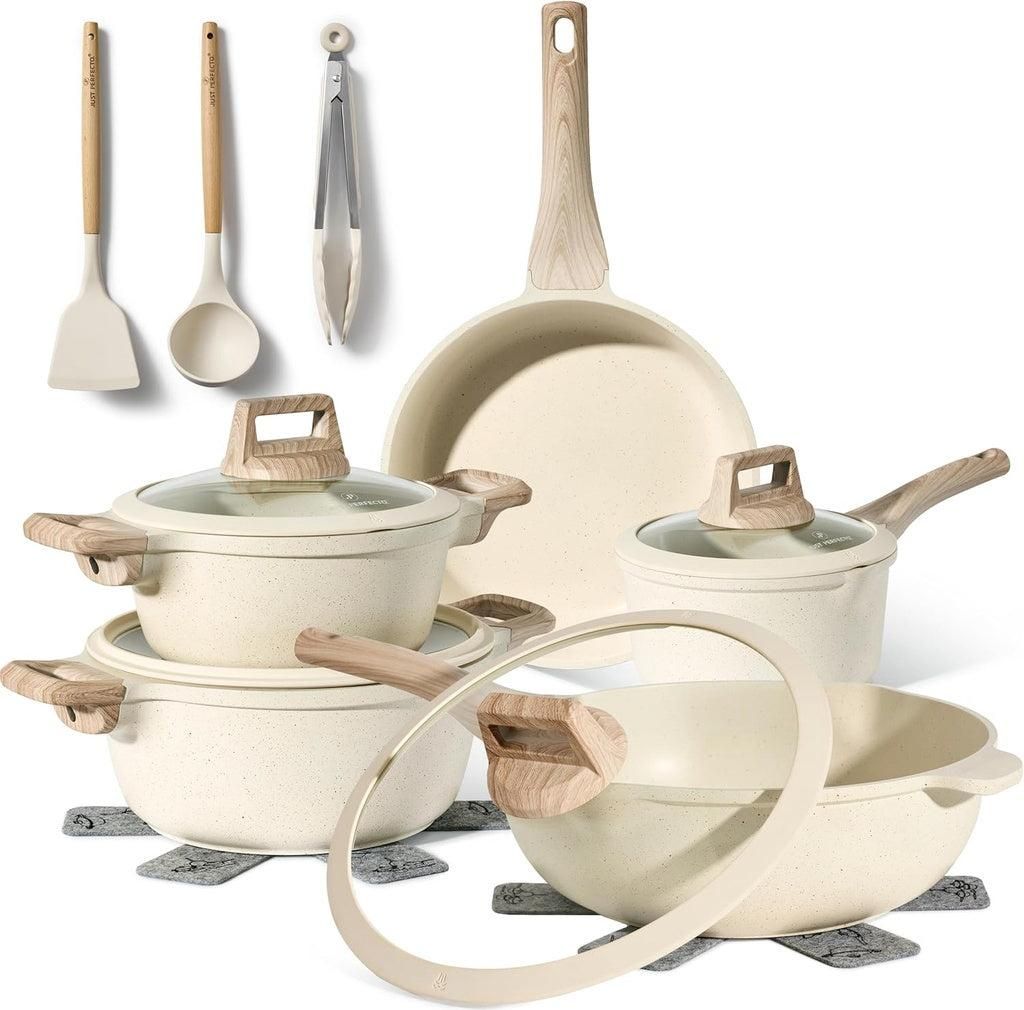 Granite Antihaft-Kochgeschirr-Set, 14-teilig, Beige