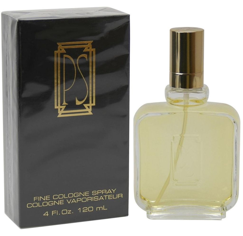 Paul Sebastian Men Eau de Cologne in klarem Flakon mit goldener Kappe, stehend vor schwarzer Verpackung mit goldenem Logoaufdruck