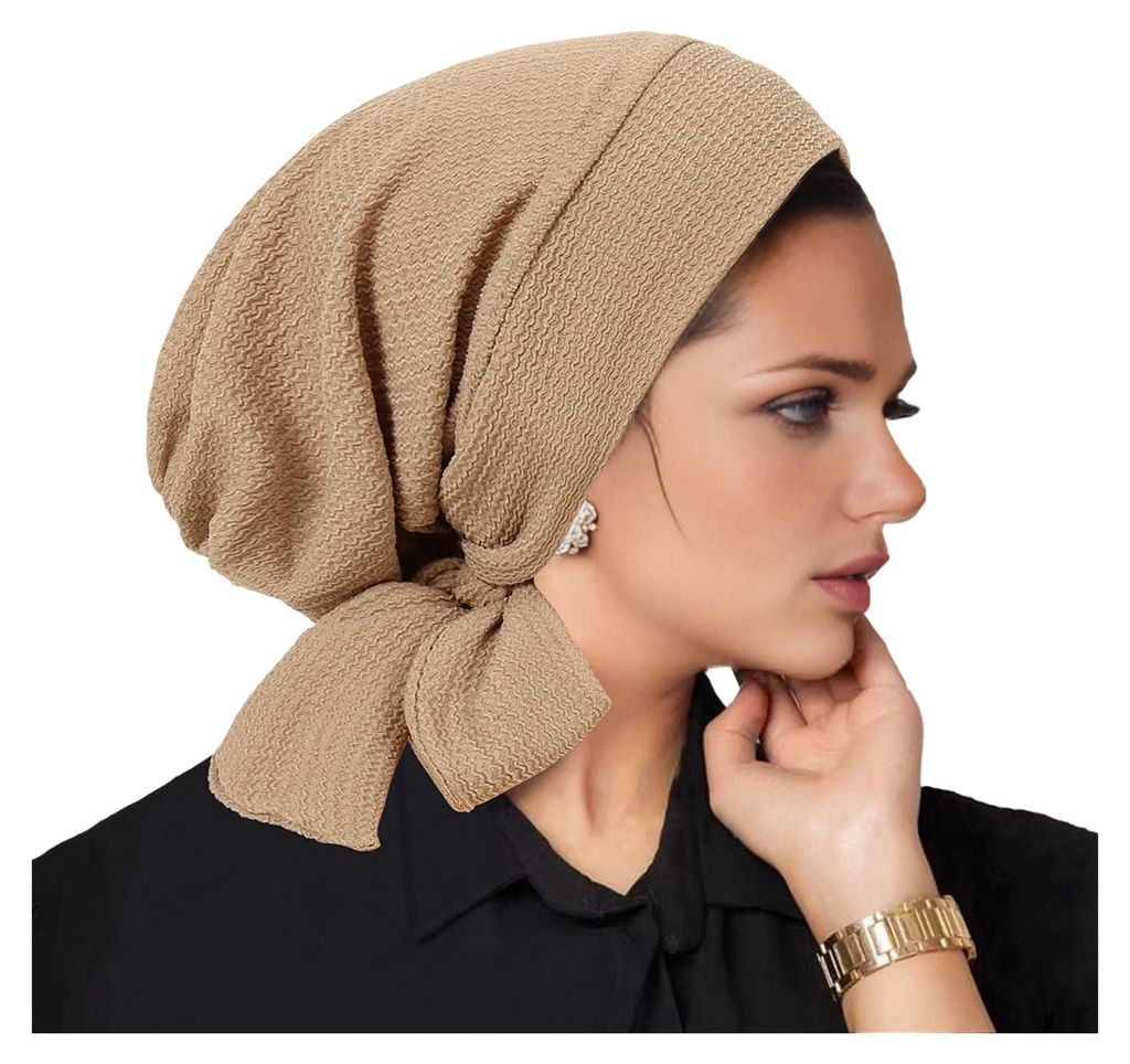 Damen-Turban, leicht, locker geschnitten, vollständig bedeckend, dehnbar, gestrickt, Kopftuch, einfarbig, Wellenstruktur, Sonnenschutz