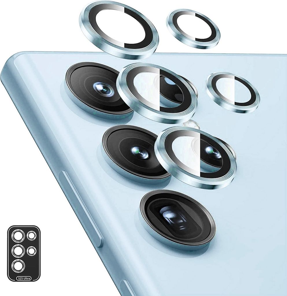 Für Samsung Galaxy S25 Ultra 5G Aluminium Schutz Ring Kamera + H9 Tempered Hart Glas Hellblau