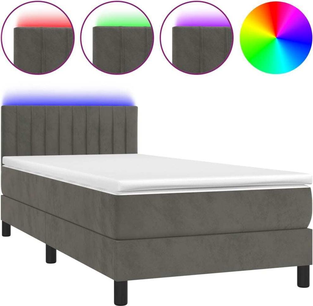 Boxspringbett mit Matratze & LED Dunkelgrau 100x200 cm Samt