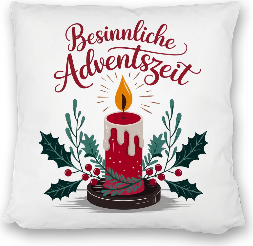 Rote Kerze Weihnachts Kissen satiniert Besinnliche Adventszeit