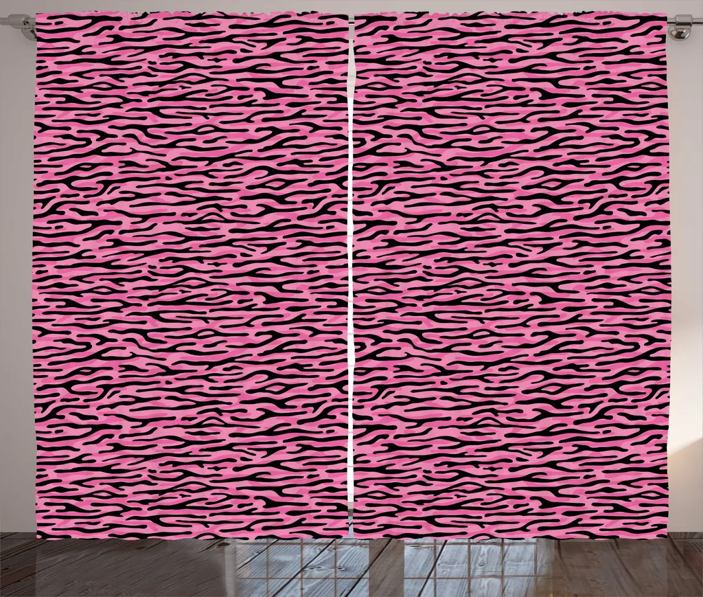 Rideau universel ajustable 280x225 cm motif animalier rose gris sans plis